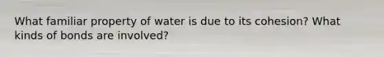 What familiar property of water is due to its cohesion? What kinds of bonds are involved?