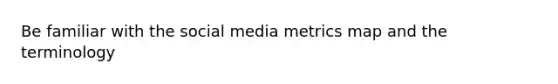 Be familiar with the social media metrics map and the terminology