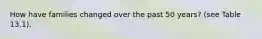 How have families changed over the past 50 years? (see Table 13.1).