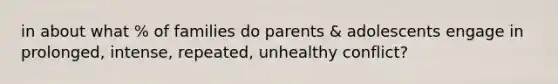 in about what % of families do parents & adolescents engage in prolonged, intense, repeated, unhealthy conflict?