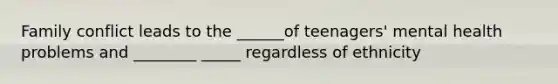 Family conflict leads to the ______of teenagers' mental health problems and ________ _____ regardless of ethnicity