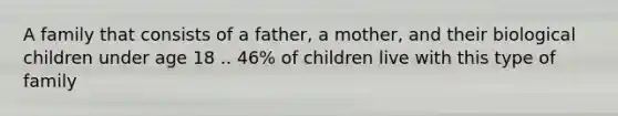 A family that consists of a father, a mother, and their biological children under age 18 .. 46% of children live with this type of family