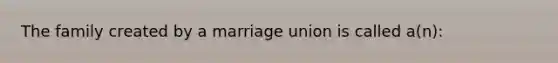 The family created by a marriage union is called a(n):