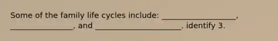 Some of the family life cycles include: ___________________, ________________, and ______________________. identify 3.