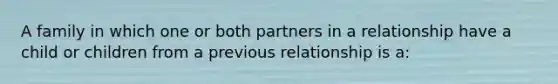 A family in which one or both partners in a relationship have a child or children from a previous relationship is a: