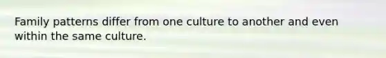 Family patterns differ from one culture to another and even within the same culture.