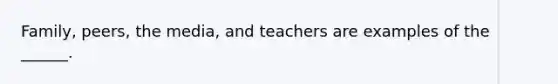 Family, peers, the media, and teachers are examples of the ______.