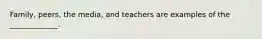 Family, peers, the media, and teachers are examples of the _____________.