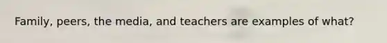 Family, peers, the media, and teachers are examples of what?