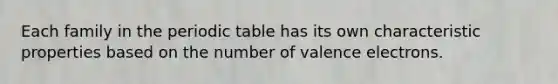 Each family in the periodic table has its own characteristic properties based on the number of valence electrons.