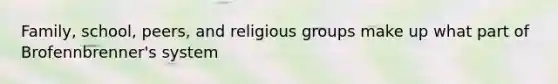 Family, school, peers, and religious groups make up what part of Brofennbrenner's system