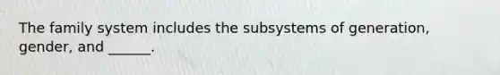 The family system includes the subsystems of generation, gender, and ______.