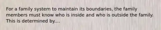 For a family system to maintain its boundaries, the family members must know who is inside and who is outside the family. This is determined by....