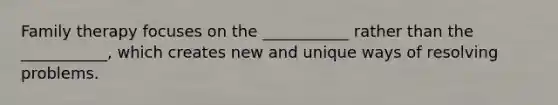 Family therapy focuses on the ___________ rather than the ___________, which creates new and unique ways of resolving problems.