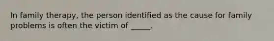 In family therapy, the person identified as the cause for family problems is often the victim of _____.