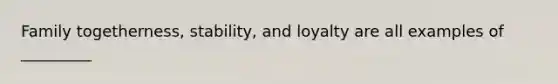 Family togetherness, stability, and loyalty are all examples of _________