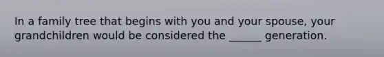 In a family tree that begins with you and your spouse, your grandchildren would be considered the ______ generation.