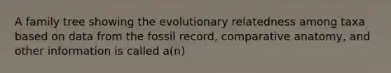 A family tree showing the evolutionary relatedness among taxa based on data from the fossil record, comparative anatomy, and other information is called a(n)