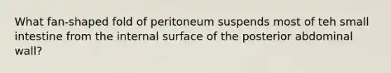 What fan-shaped fold of peritoneum suspends most of teh small intestine from the internal surface of the posterior abdominal wall?