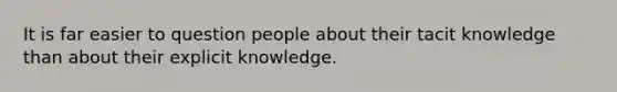 It is far easier to question people about their tacit knowledge than about their explicit knowledge.