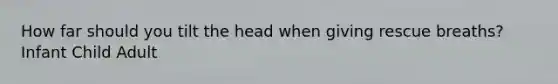 How far should you tilt the head when giving rescue breaths? Infant Child Adult