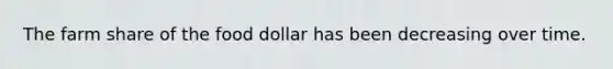 The farm share of the food dollar has been decreasing over time.