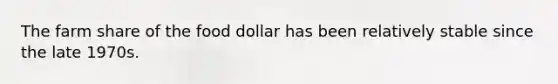 The farm share of the food dollar has been relatively stable since the late 1970s.