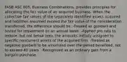 FASB ASC 805, Business Combinations, provides principles for allocating the fair value of an acquired business. When the collective fair values of the separately identified assets acquired and liabilities assumed exceed the fair value of the consideration transferred, the difference should be: -Treated as goodwill and tested for impairment on an annual basis. -Applied pro rata to reduce, but not below zero, the amounts initially assigned to specific noncurrent assets of the acquired firm. -Treated as negative goodwill to be amortized over the period benefited, not to exceed 40 years. -Recognized as an ordinary gain from a bargain purchase.