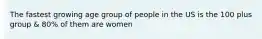 The fastest growing age group of people in the US is the 100 plus group & 80% of them are women