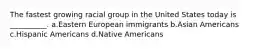 The fastest growing racial group in the United States today is __________. a.Eastern European immigrants b.Asian Americans c.Hispanic Americans d.Native Americans