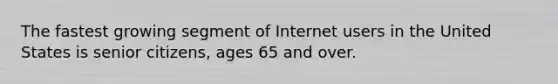 The fastest growing segment of Internet users in the United States is senior citizens, ages 65 and over.