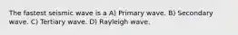 The fastest seismic wave is a A) Primary wave. B) Secondary wave. C) Tertiary wave. D) Rayleigh wave.