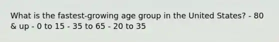 What is the fastest-growing age group in the United States? - 80 & up - 0 to 15 - 35 to 65 - 20 to 35