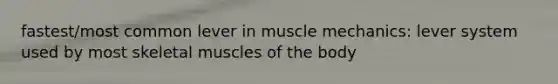 fastest/most common lever in muscle mechanics: lever system used by most skeletal muscles of the body