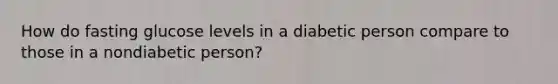 How do fasting glucose levels in a diabetic person compare to those in a nondiabetic person?