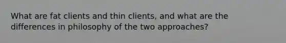 What are fat clients and thin clients, and what are the differences in philosophy of the two approaches?