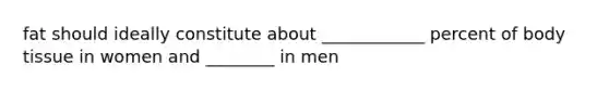 fat should ideally constitute about ____________ percent of body tissue in women and ________ in men