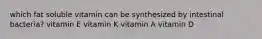 which fat soluble vitamin can be synthesized by intestinal bacteria? vitamin E vitamin K vitamin A vitamin D