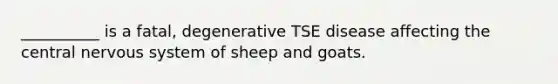 __________ is a fatal, degenerative TSE disease affecting the central <a href='https://www.questionai.com/knowledge/kThdVqrsqy-nervous-system' class='anchor-knowledge'>nervous system</a> of sheep and goats.