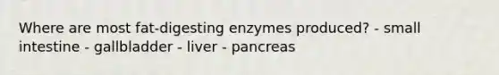 Where are most fat-digesting enzymes produced? - small intestine - gallbladder - liver - pancreas