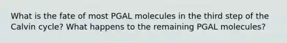 What is the fate of most PGAL molecules in the third step of the Calvin cycle? What happens to the remaining PGAL molecules?