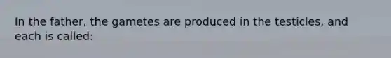 In the father, the gametes are produced in the testicles, and each is called: