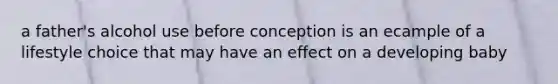 a father's alcohol use before conception is an ecample of a lifestyle choice that may have an effect on a developing baby