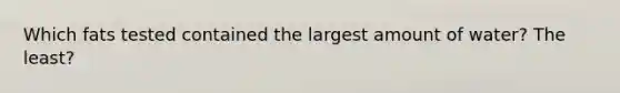 Which fats tested contained the largest amount of water? The least?