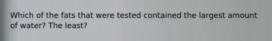 Which of the fats that were tested contained the largest amount of water? The least?