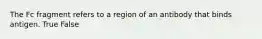 The Fc fragment refers to a region of an antibody that binds antigen. True False