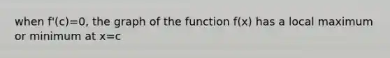 when f'(c)=0, the graph of the function f(x) has a local maximum or minimum at x=c