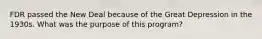 FDR passed the New Deal because of the Great Depression in the 1930s. What was the purpose of this program?