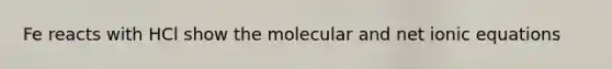 Fe reacts with HCl show the molecular and net ionic equations