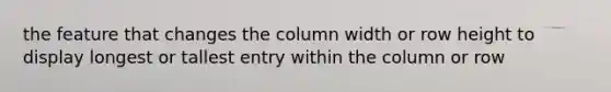 the feature that changes the column width or row height to display longest or tallest entry within the column or row